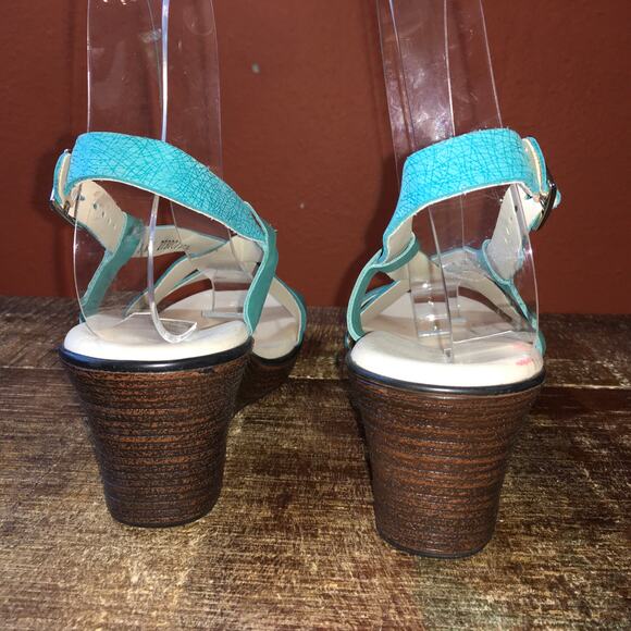 SAS Delight Cross Strap Wedge Sandal Womens 8W Turquoise Web Leather Comfort - Picture 3 of 9